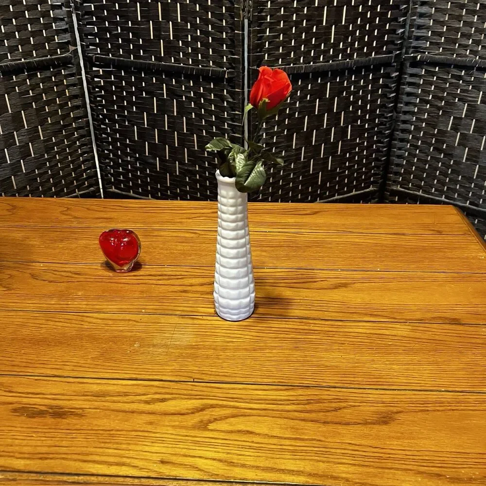 Vintage E.O. Brody Milk Glass Vase-Waffle/Hobnail Design- 8.5”
